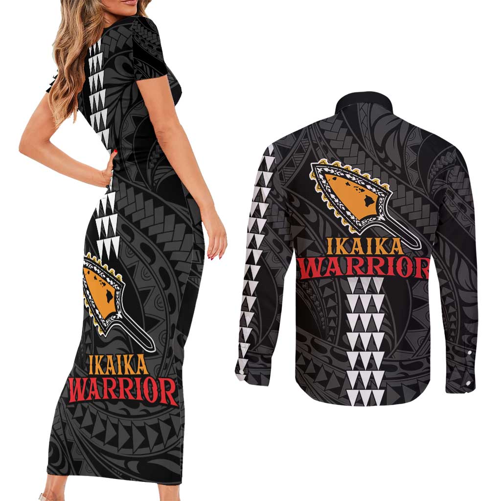 Aloha Spirit Ikaika Warrior Helmet Couples Matching Short Sleeve Bodycon Dress and Long Sleeve Button Shirt