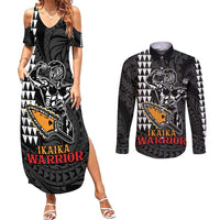 Aloha Spirit Ikaika Warrior Helmet Couples Matching Summer Maxi Dress and Long Sleeve Button Shirt