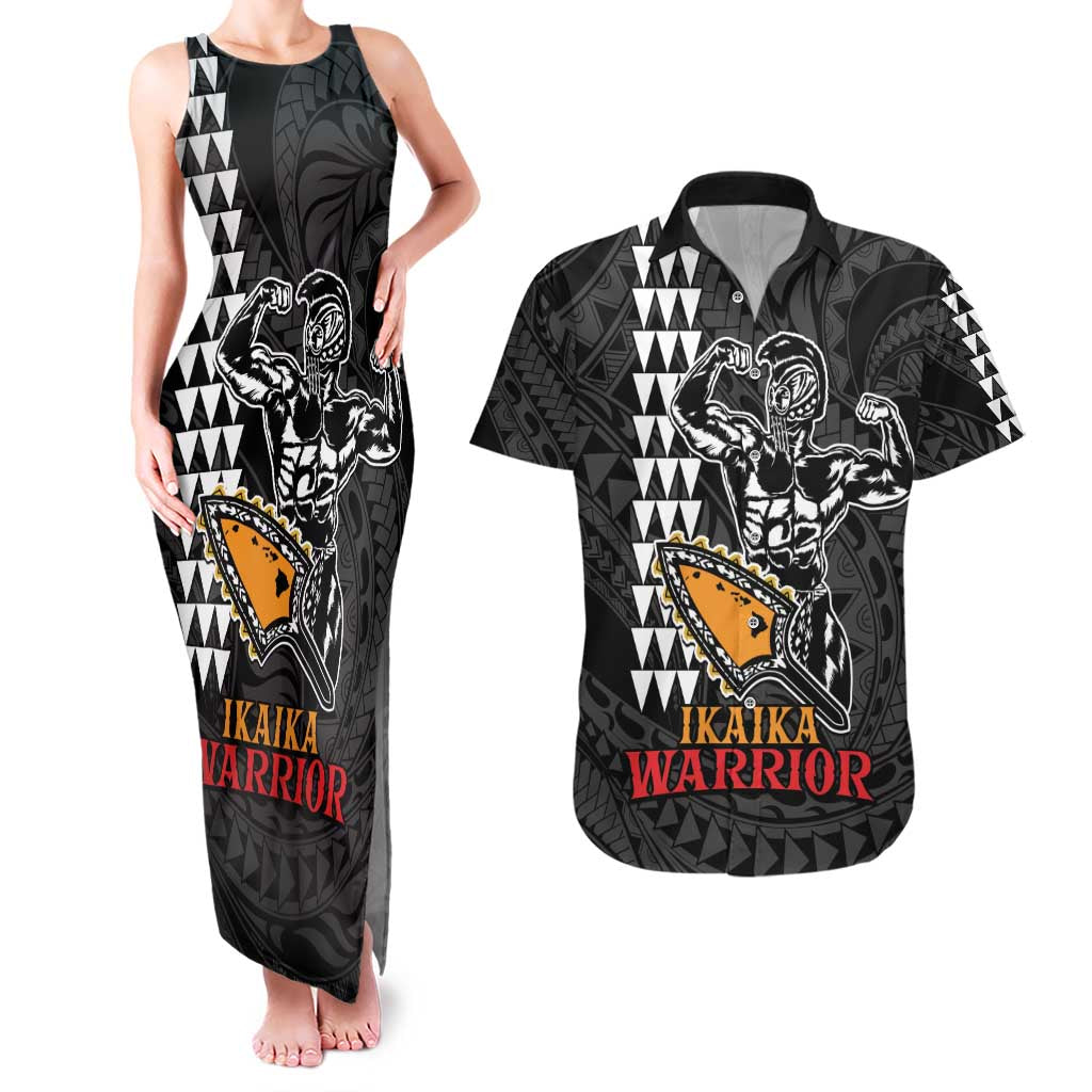 Aloha Spirit Ikaika Warrior Helmet Couples Matching Tank Maxi Dress and Hawaiian Shirt
