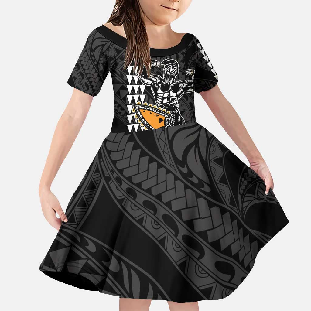 Aloha Spirit Ikaika Warrior Helmet Family Matching Long Sleeve Bodycon Dress and Hawaiian Shirt LT9 Daughter's Dress Black - Polynesian Pride