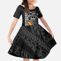 Aloha Spirit Ikaika Warrior Helmet Family Matching Long Sleeve Bodycon Dress and Hawaiian Shirt LT9 Daughter's Dress Black - Polynesian Pride