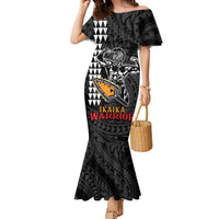 Aloha Spirit Ikaika Warrior Helmet Family Matching Mermaid Dress and Hawaiian Shirt LT9 Mom's Dress Black - Polynesian Pride