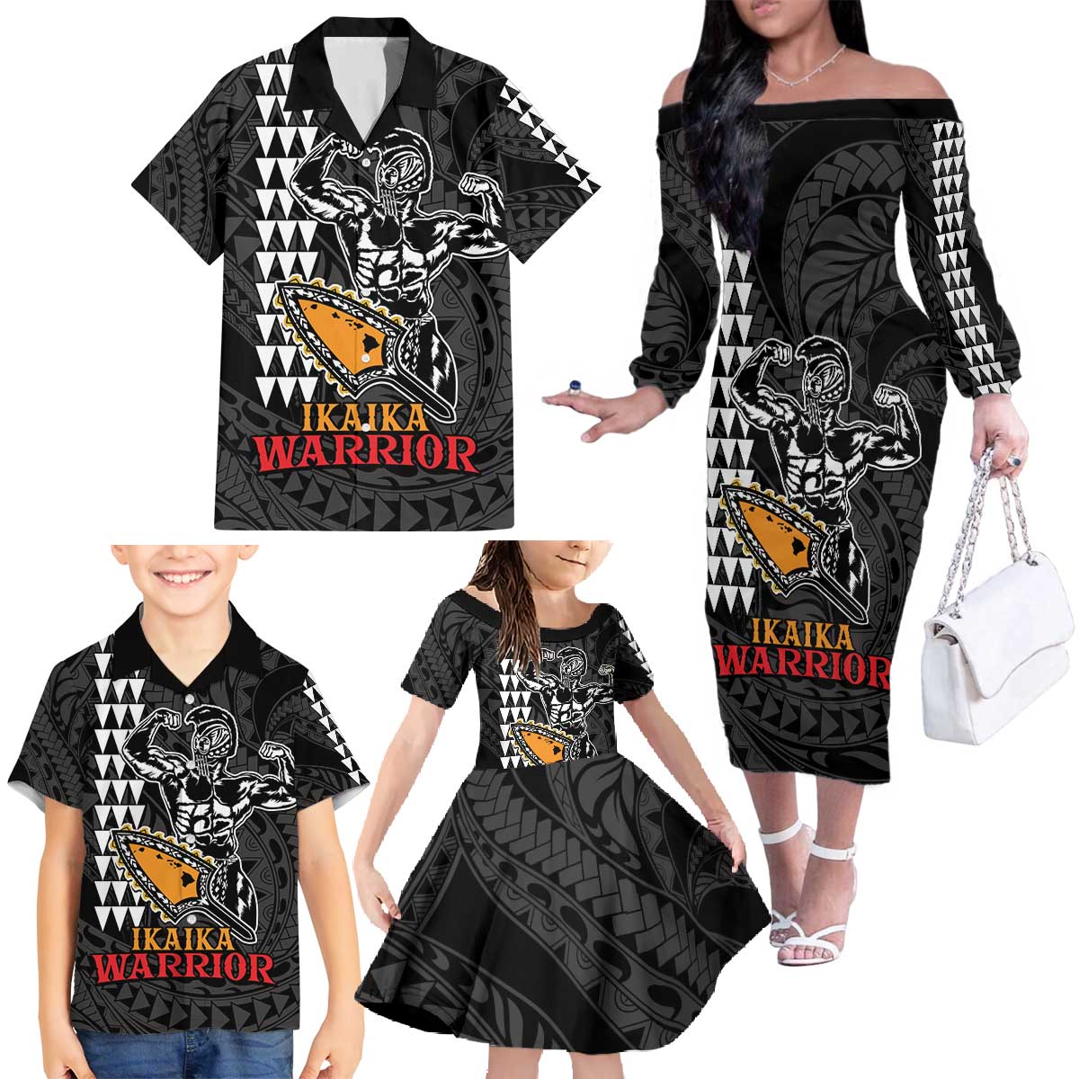 Aloha Spirit Ikaika Warrior Helmet Family Matching Off The Shoulder Long Sleeve Dress and Hawaiian Shirt LT9 - Polynesian Pride