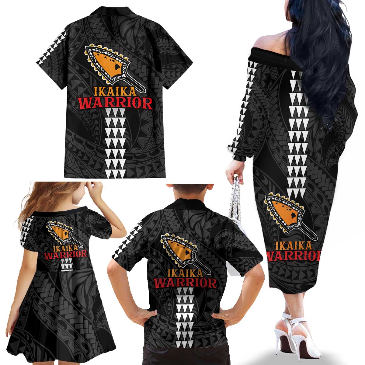Aloha Spirit Ikaika Warrior Helmet Family Matching Off The Shoulder Long Sleeve Dress and Hawaiian Shirt LT9 - Polynesian Pride
