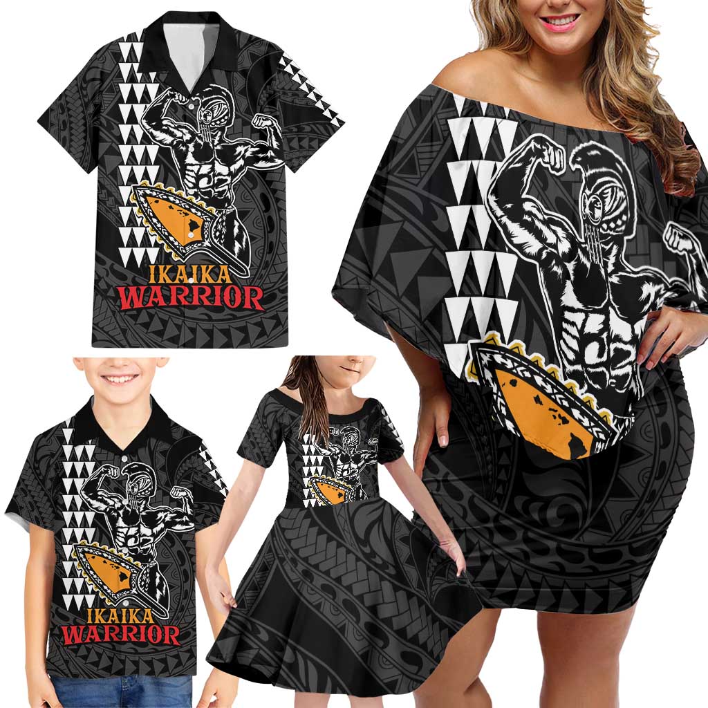 Aloha Spirit Ikaika Warrior Helmet Family Matching Off Shoulder Short Dress and Hawaiian Shirt LT9 - Polynesian Pride