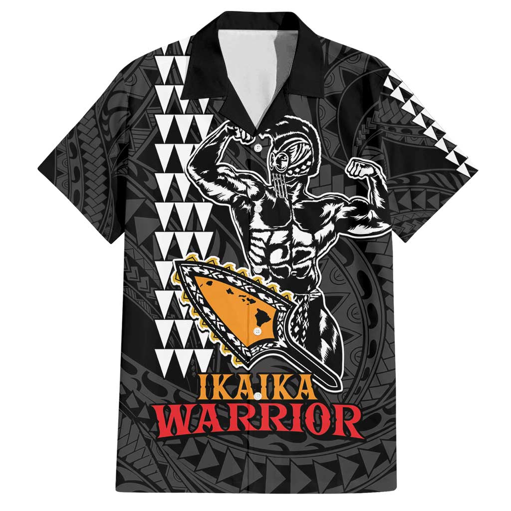 Aloha Spirit Ikaika Warrior Helmet Family Matching Off Shoulder Short Dress and Hawaiian Shirt LT9 Dad's Shirt - Short Sleeve Black - Polynesian Pride