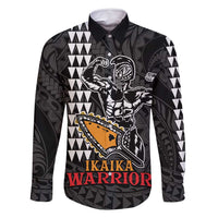 Aloha Spirit Ikaika Warrior Helmet Family Matching Off Shoulder Short Dress and Hawaiian Shirt LT9 Dad's Shirt - Long Sleeve Black - Polynesian Pride