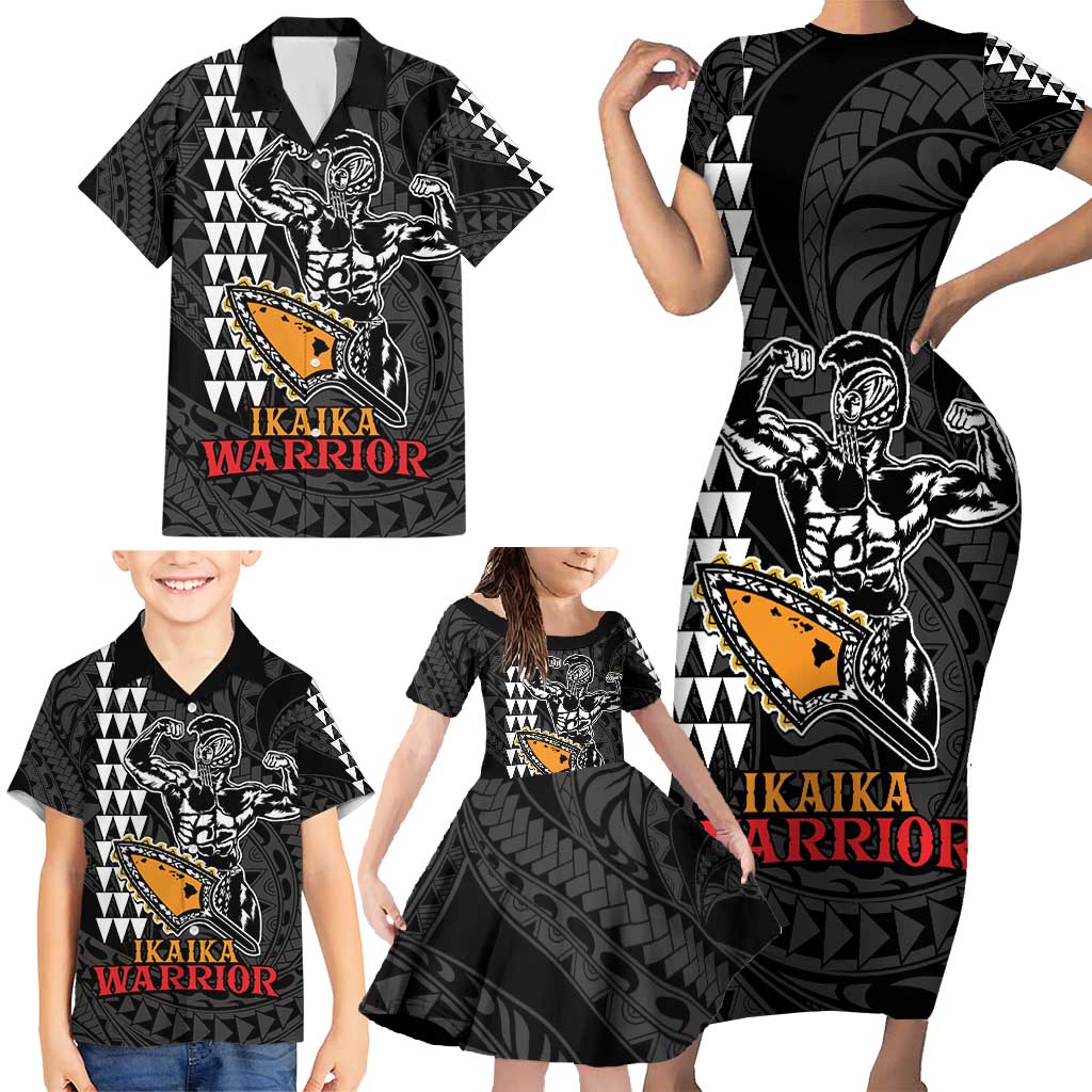Aloha Spirit Ikaika Warrior Helmet Family Matching Short Sleeve Bodycon Dress and Hawaiian Shirt LT9 - Polynesian Pride