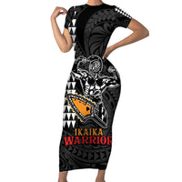 Aloha Spirit Ikaika Warrior Helmet Family Matching Short Sleeve Bodycon Dress and Hawaiian Shirt LT9 Mom's Dress Black - Polynesian Pride