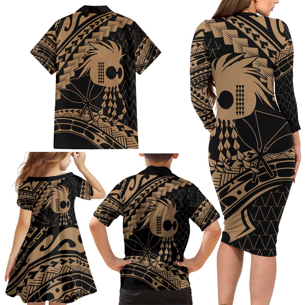 Ikaika Hawaiian Mythic Koa Tribal Warrior Family Matching Long Sleeve Bodycon Dress and Hawaiian Shirt LT9 - Polynesian Pride