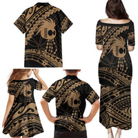 Ikaika Hawaiian Mythic Koa Tribal Warrior Family Matching Puletasi and Hawaiian Shirt