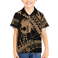 Ikaika Hawaiian Mythic Koa Tribal Warrior Family Matching Short Sleeve Bodycon Dress and Hawaiian Shirt LT9 Son's Shirt Gold - Polynesian Pride