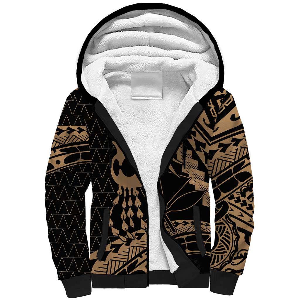 Ikaika Hawaiian Mythic Koa Tribal Warrior Sherpa Hoodie LT9 Unisex Gold - Polynesian Pride
