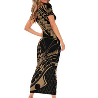 Ikaika Hawaiian Mythic Koa Tribal Warrior Short Sleeve Bodycon Dress LT9 - Polynesian Pride