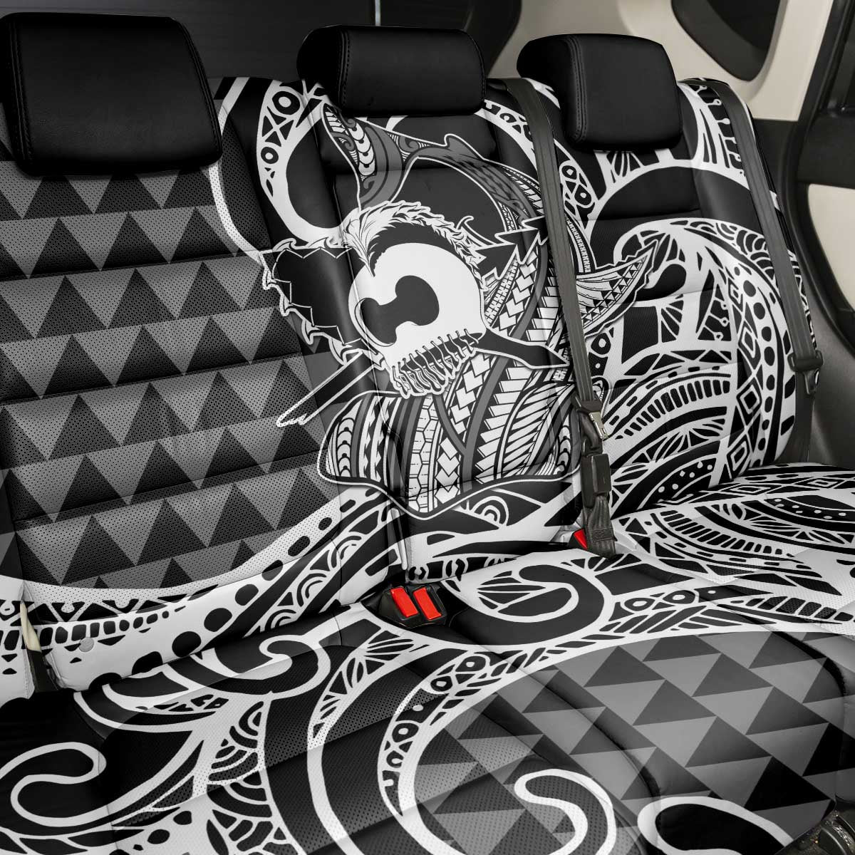 Koa Ikaika Warrior Helmet with Shark Back Car Seat Cover Black Kakau Style LT9 - Polynesian Pride