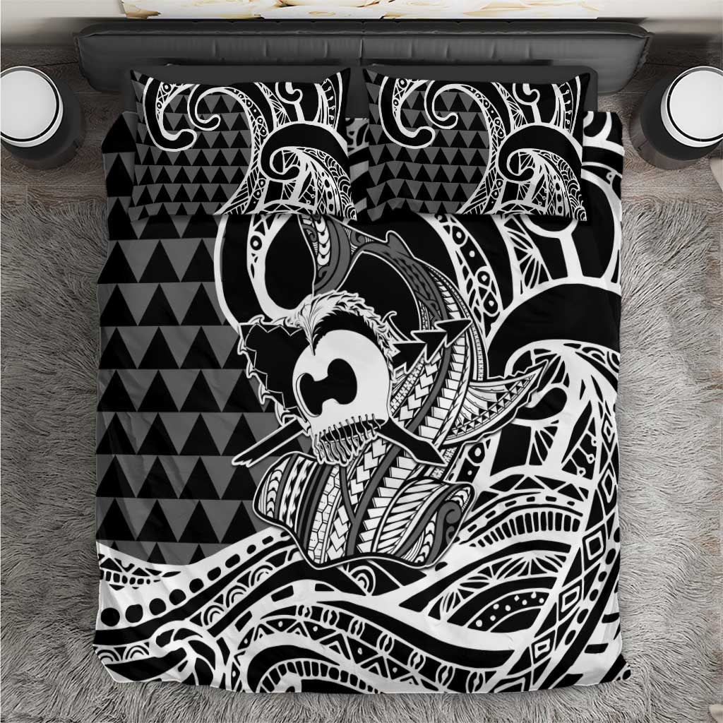 Koa Ikaika Warrior Helmet with Shark Bedding Set Black Kakau Style LT9 Black - Polynesian Pride