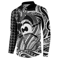 Koa Ikaika Warrior Helmet with Shark Button Sweatshirt Black Kakau Style