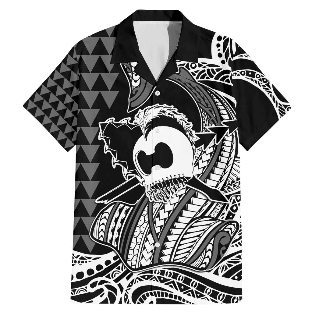 Koa Ikaika Warrior Helmet with Shark Family Matching Mermaid Dress and Hawaiian Shirt Black Kakau Style LT9 Dad's Shirt - Short Sleeve Black - Polynesian Pride