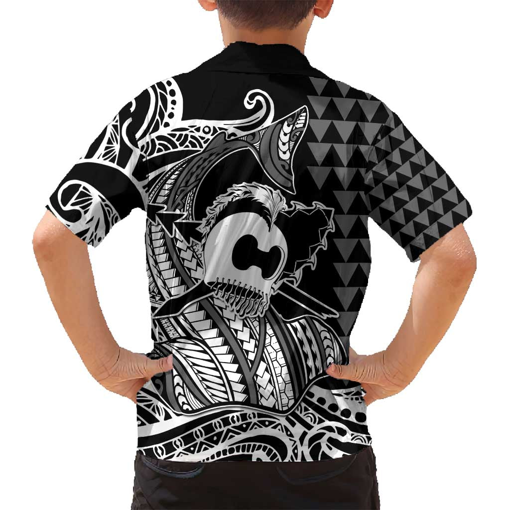 Koa Ikaika Warrior Helmet with Shark Family Matching Summer Maxi Dress and Hawaiian Shirt Black Kakau Style LT9 - Polynesian Pride