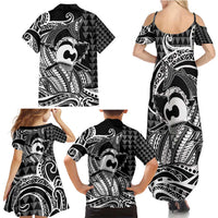 Koa Ikaika Warrior Helmet with Shark Family Matching Summer Maxi Dress and Hawaiian Shirt Black Kakau Style LT9 - Polynesian Pride