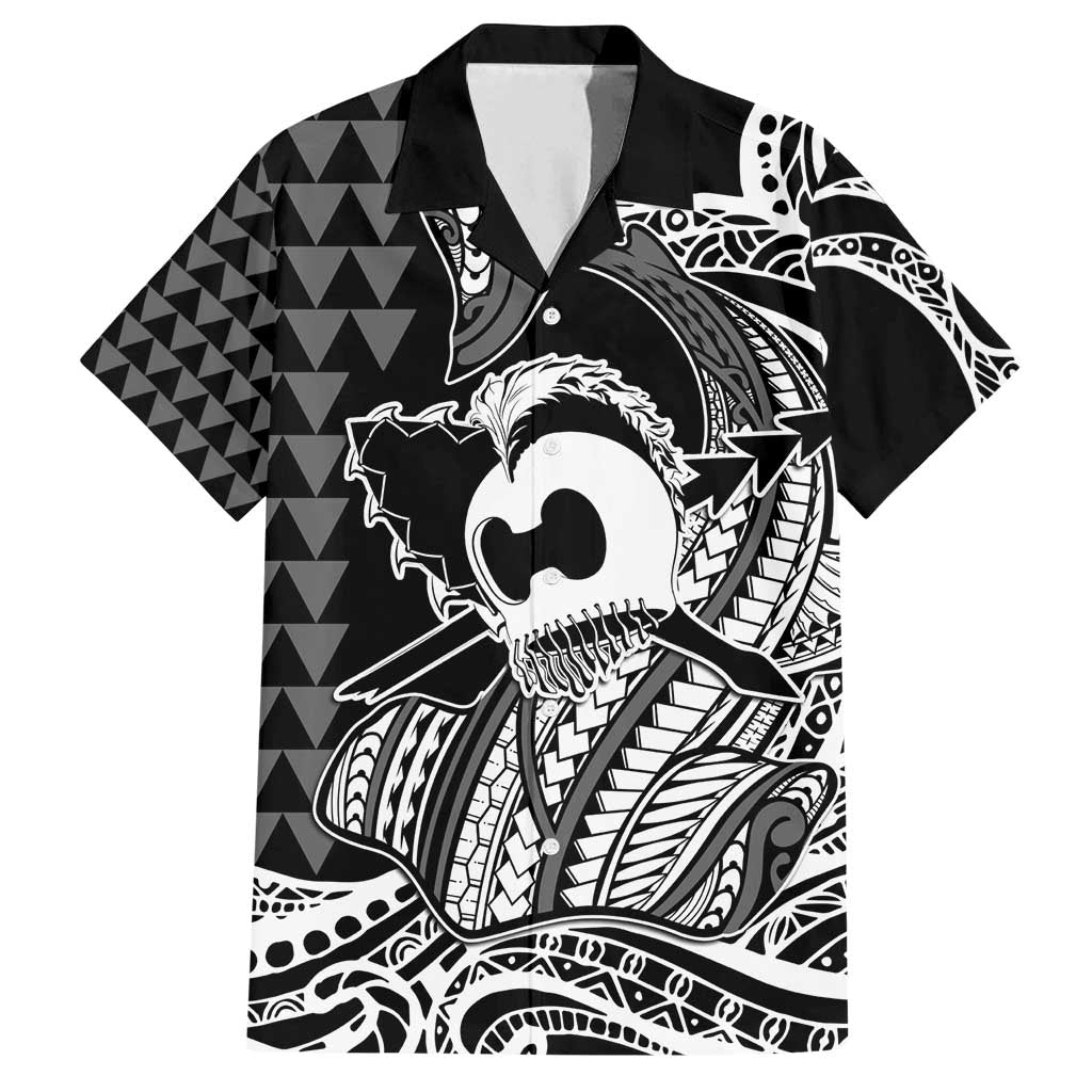Koa Ikaika Warrior Helmet with Shark Family Matching Summer Maxi Dress and Hawaiian Shirt Black Kakau Style LT9 Dad's Shirt - Short Sleeve Black - Polynesian Pride