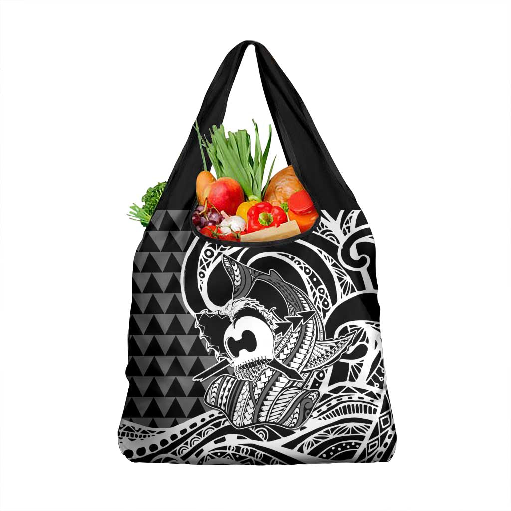 Koa Ikaika Warrior Helmet with Shark Grocery Bag Black Kakau Style LT9 1-pack One Size Black - Polynesian Pride