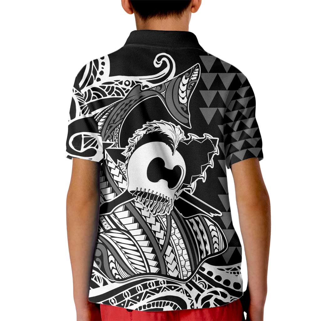 Koa Ikaika Warrior Helmet with Shark Kid Polo Shirt Black Kakau Style