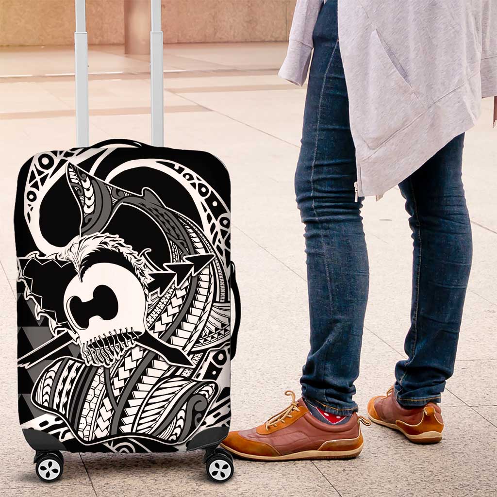 Koa Ikaika Warrior Helmet with Shark Luggage Cover Black Kakau Style LT9 Black - Polynesian Pride