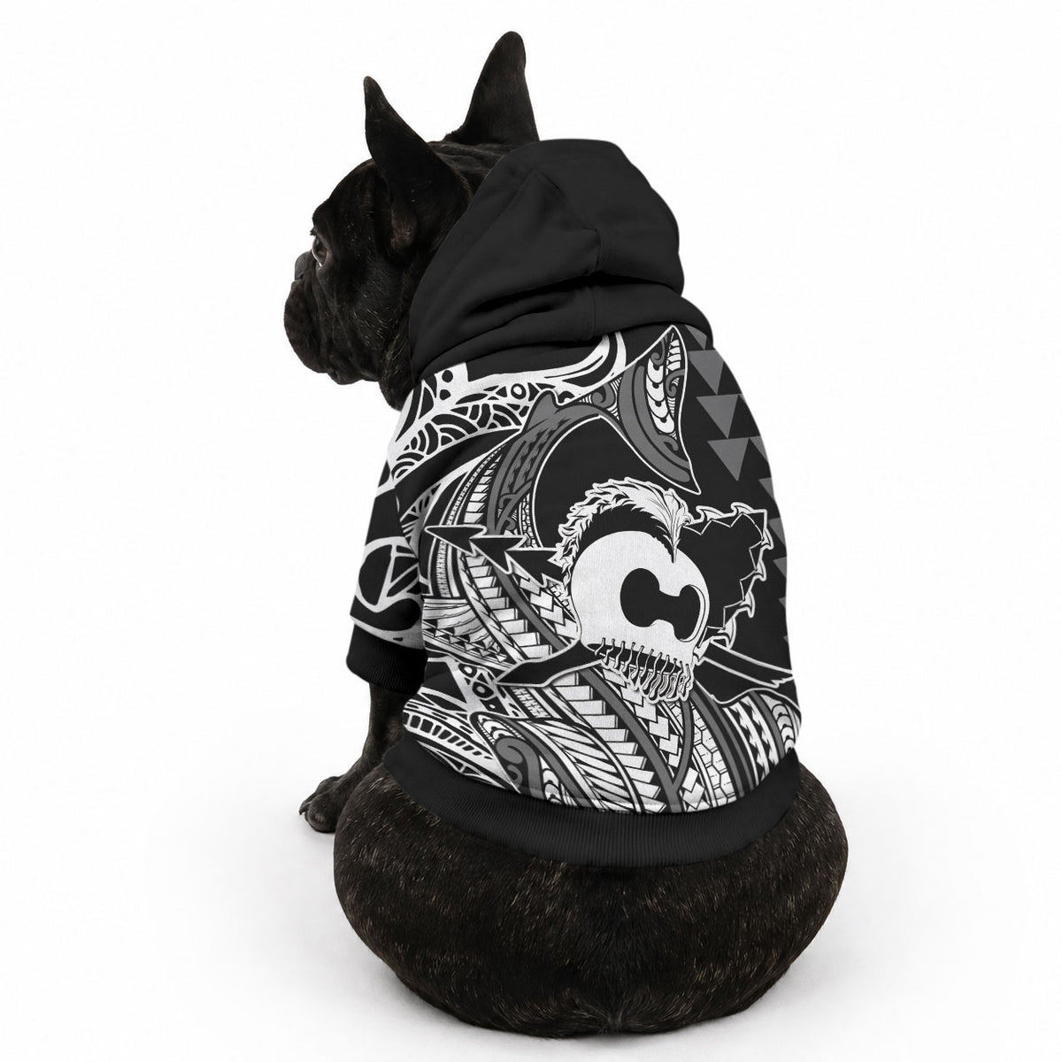 Koa Ikaika Warrior Helmet with Shark Pet Hoodie Black Kakau Style LT9 - Polynesian Pride