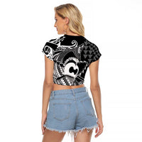 Koa Ikaika Warrior Helmet with Shark Raglan Cropped T Shirt Black Kakau Style