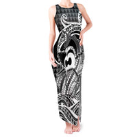 Koa Ikaika Warrior Helmet with Shark Tank Maxi Dress Black Kakau Style LT9 Women Black - Polynesian Pride