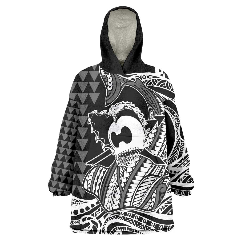 Koa Ikaika Warrior Helmet with Shark Wearable Blanket Hoodie Black Kakau Style LT9 One Size Black - Polynesian Pride