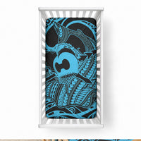 Koa Ikaika Warrior Helmet with Shark Baby Bed Cover Blue Kakau Style LT9 28 × 52 in Blue - Polynesian Pride
