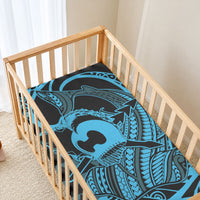 Koa Ikaika Warrior Helmet with Shark Baby Bed Cover Blue Kakau Style LT9 - Polynesian Pride