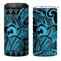 Koa Ikaika Warrior Helmet with Shark 4 in 1 Can Cooler Tumbler Blue Kakau Style LT9 One Size: 16 oz Blue - Polynesian Pride