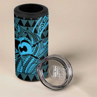 Koa Ikaika Warrior Helmet with Shark 4 in 1 Can Cooler Tumbler Blue Kakau Style LT9 - Polynesian Pride