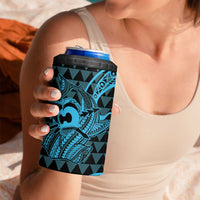 Koa Ikaika Warrior Helmet with Shark 4 in 1 Can Cooler Tumbler Blue Kakau Style LT9 - Polynesian Pride