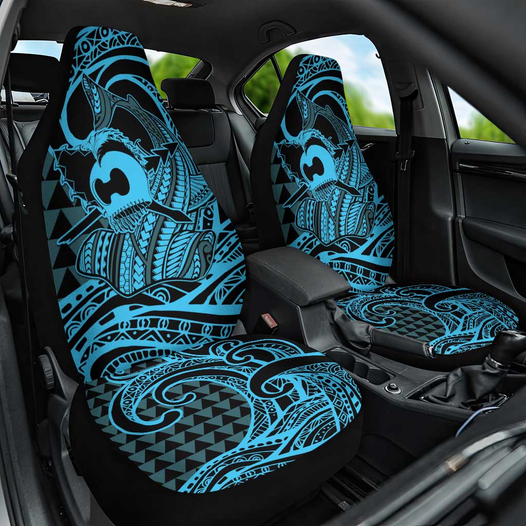 Koa Ikaika Warrior Helmet with Shark Car Seat Cover Blue Kakau Style LT9 One Size Blue - Polynesian Pride