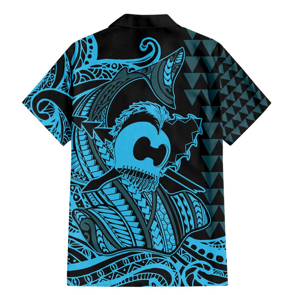 Koa Ikaika Warrior Helmet with Shark Family Matching Mermaid Dress and Hawaiian Shirt Blue Kakau Style LT9 - Polynesian Pride
