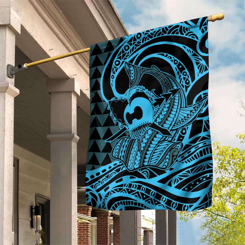 Koa Ikaika Warrior Helmet with Shark Garden Flag Blue Kakau Style LT9 House Flag Blue - Polynesian Pride