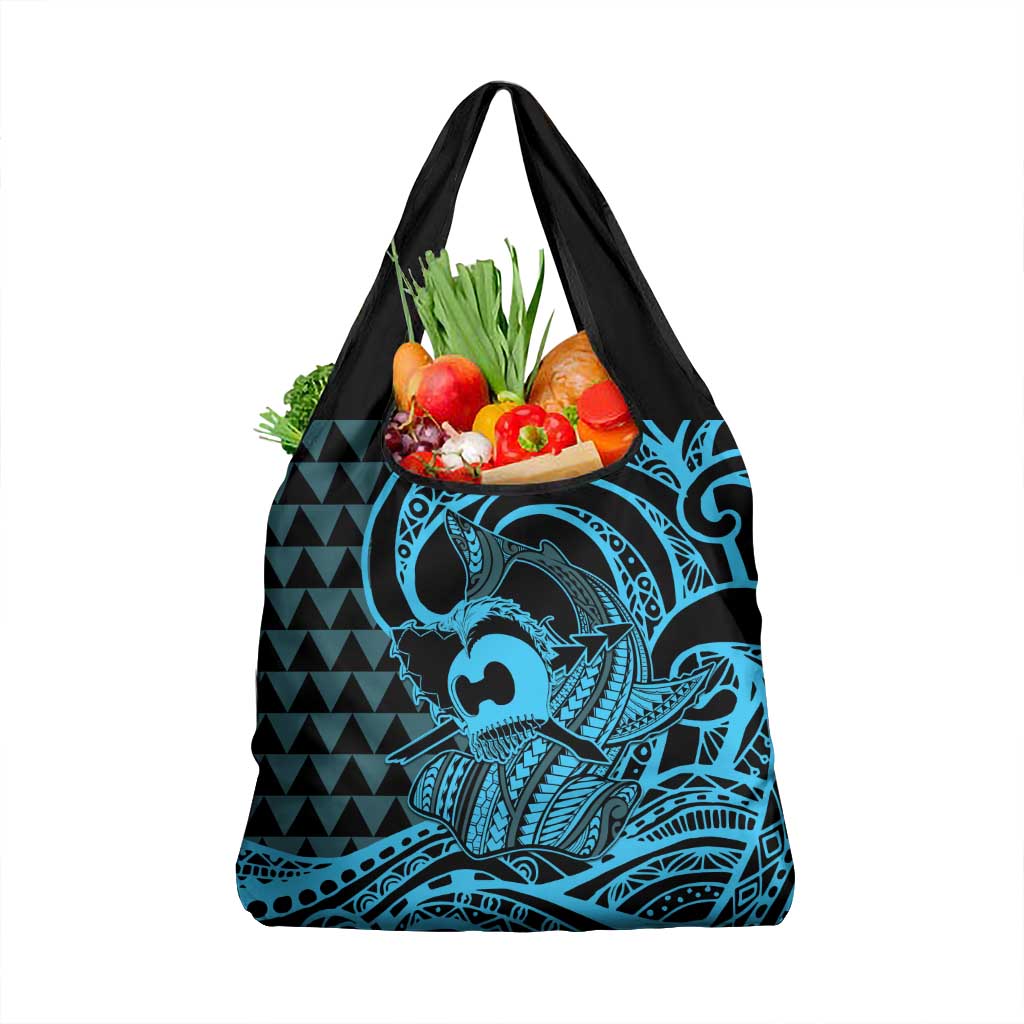Koa Ikaika Warrior Helmet with Shark Grocery Bag Blue Kakau Style LT9 1-pack One Size Blue - Polynesian Pride