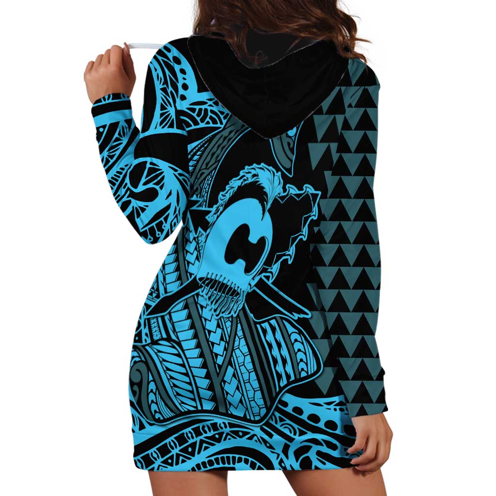 Koa Ikaika Warrior Helmet with Shark Hoodie Dress Blue Kakau Style
