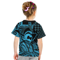 Koa Ikaika Warrior Helmet with Shark Kid T Shirt Blue Kakau Style