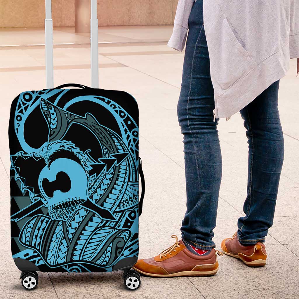 Koa Ikaika Warrior Helmet with Shark Luggage Cover Blue Kakau Style LT9 Blue - Polynesian Pride