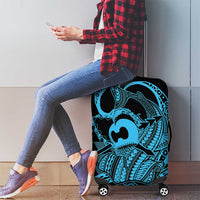 Koa Ikaika Warrior Helmet with Shark Luggage Cover Blue Kakau Style LT9 - Polynesian Pride