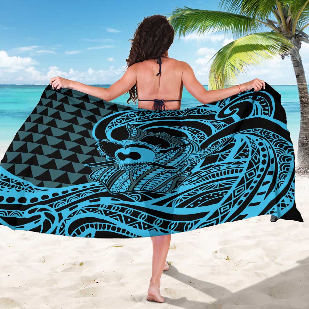 Koa Ikaika Warrior Helmet with Shark Sarong Blue Kakau Style