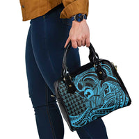 Koa Ikaika Warrior Helmet with Shark Shoulder Handbag Blue Kakau Style