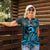 Koa Ikaika Warrior Helmet with Shark Women Polo Shirt Blue Kakau Style