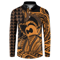 Koa Ikaika Warrior Helmet with Shark Button Sweatshirt Gold Kakau Style