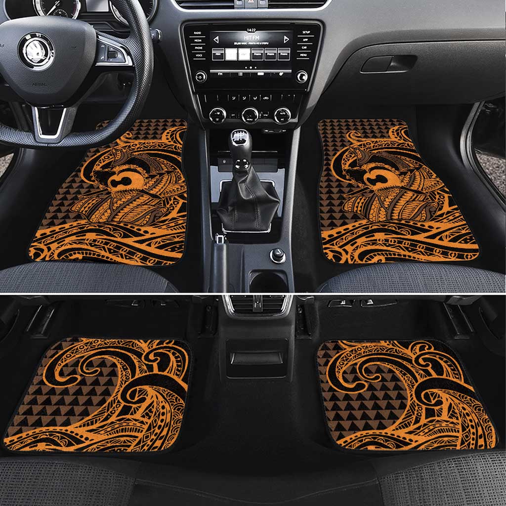 Koa Ikaika Warrior Helmet with Shark Car Mats Gold Kakau Style LT9 Set 4pcs Gold - Polynesian Pride
